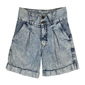 Vintage High‎ Rise Pleated Denim Shorts Size 24 Yoke Waist Acid Wash Distressed